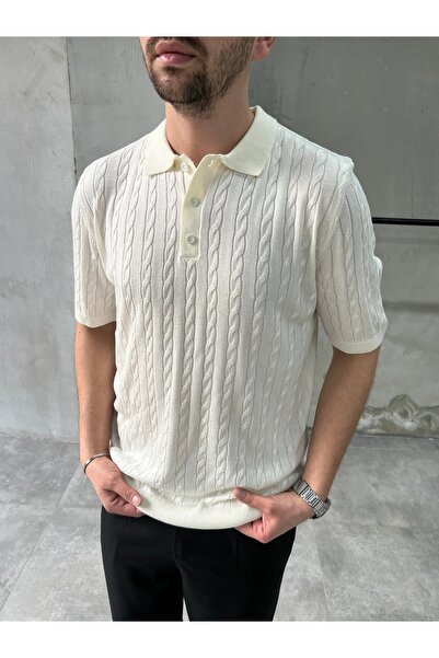 DIFRANSEL JEANS Men's Relax Fit Hair Braid Pattern Polo Neck T-Shirt