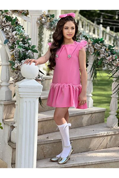 Yalçınoğlu Kids Κοριτσίστικο Ειδικό Σχεδιασμό Κίτρινο Φόρεμα με Λεπτομέρεια α...