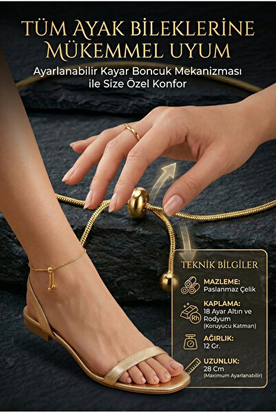 POEM JEWELLERY 18 Ayar Altın ve Rodyum Kaplama Ayarlanabilir Top Boncuklu Pas...