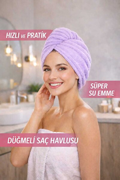 CHIZGY Welsoft Mikrofiber 2 Düğmeli Saç Havlusu Ultra Emici Hızlı Kuruyan Pra...