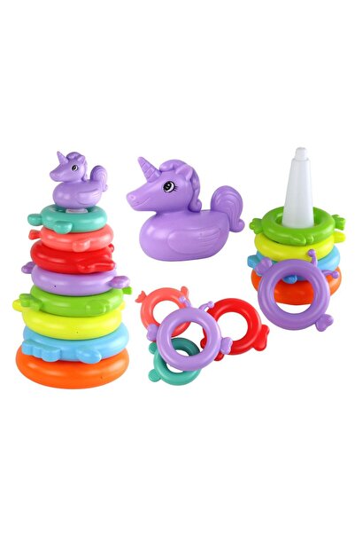 LeanToys Puzzle Piramidal Unicorn 8 Cercuri Colorat 29cm x 14cm x 14cm