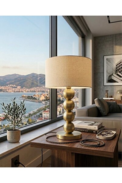 demet habek mylights Modern Küre Abajur Mat Altın Eskitme Kaplama Gövde Krem ...