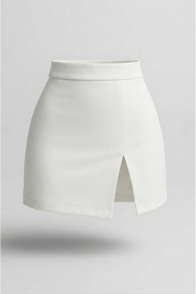 SLAW REZZ Λευκή γυναικεία σορτσφούστα με σκίσιμο μπροστά