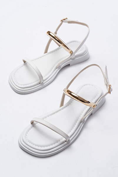 SEEM Γυναικεία λευκά σανδάλια Thea με χρυσή λεπτομέρεια