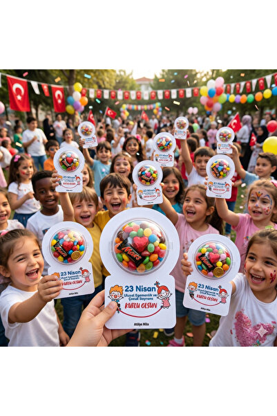 ATÖLYE MİLLA 23 Nisan gülen yüz çocuklu şeker, çikolata kutusu konsept hediye...