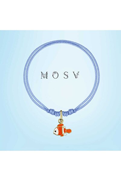 MOSV Brățară șnur cu charm din aur 14 KT, model peștișor -