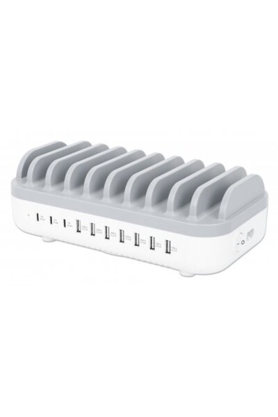 MANHATTAN Stație de încărcare, 10 porturi: 3x USB-C (până la 18W PD) și 7x US...