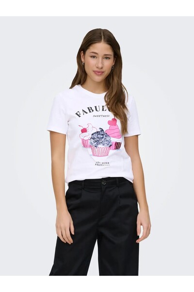 ONLY Γυναικείο Λευκό Onlkıta S/s Glam Top Box Jrs T-shirt 15368885-B.White-Fa