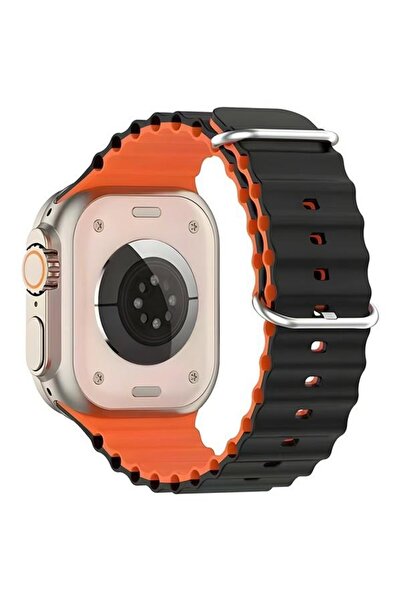 Beline Curea Apple Watch din silicon cu model valuri 38/40/41mm negru-portoca...