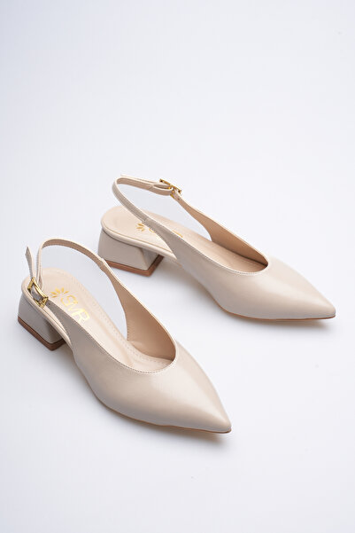 VİP SMR MODA Μπεζ ζαρωμένα παπούτσια Kugan Meyten με τακούνι 3 εκ.