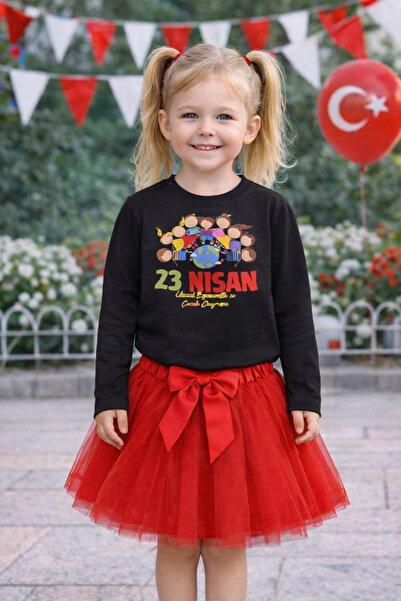 ues 23 Απριλίου Κοριτσίστικο Μαύρο Μακρυμάνικο Μπλουζάκι & Κόκκινη Φούστα Τού...