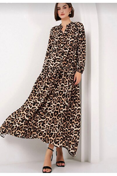 LAVRE Υπερμεγέθες Φόρεμα Λεοπάρ, Χαλαρό Μοντέλο, Μαλακής Υφής, Καθημερινό Μακ...