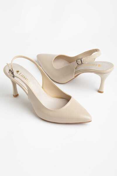 Moda Hanım Ultra Comfortable Women's Beige Classic Heeled Shoes