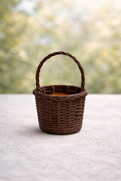 Handmade Acı Kahve Küçük El Örmesi Hasır Sepet 1 Adet