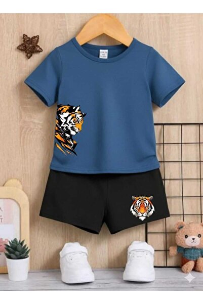 Nice Clothes Summer Children's T-Shirt Shorts Unisex (Side Tiger Print)