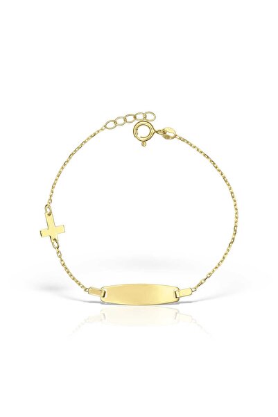 MOSV Gold bracelet with small cross, adjustable length, customization plate