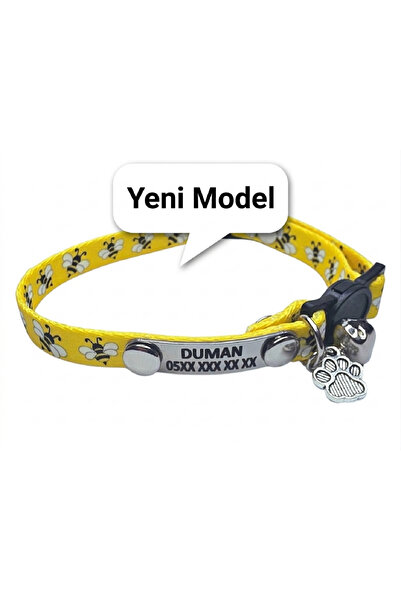 Ayz Markalama Gümüş künyeli isimli kedi tasması, güvenlik kilitli tasma, isim...
