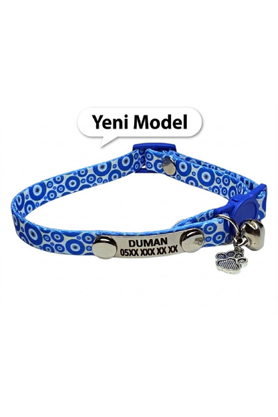 Ayz Markalama Gümüş künyeli isimli kedi tasması, güvenlik kilitli tasma, isim...