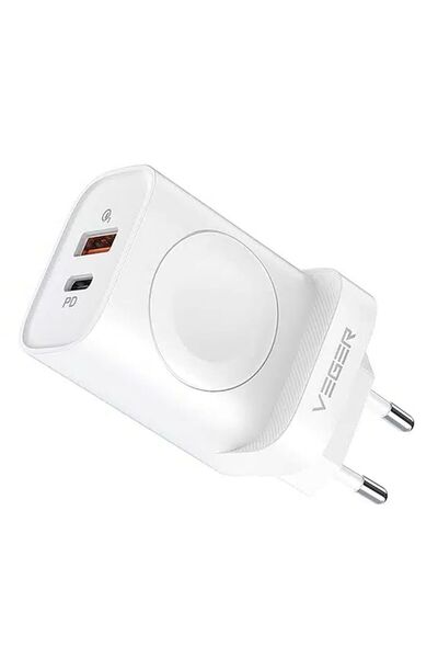 Veger Încărcător Apple Watch compatibil USB + Type C + PD 25W W002E Alb