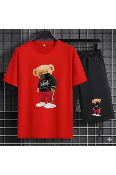 Nice Clothes Summer Children's T-Shirt Shorts Unisex (Hello Masked Bear Print)