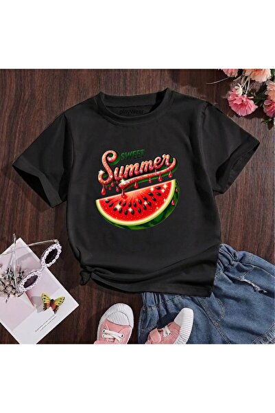 playwear Καλοκαιρινό μπλουζάκι με στάμπα καρπούζι, 100% βαμβακερό, με λαιμόκο...