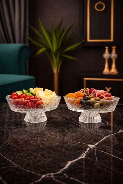 Gülümseten Avm 2’li Ayaklı Oval Cam Kase Çerezlik Kahvaltılık Reçellik Zeytin...