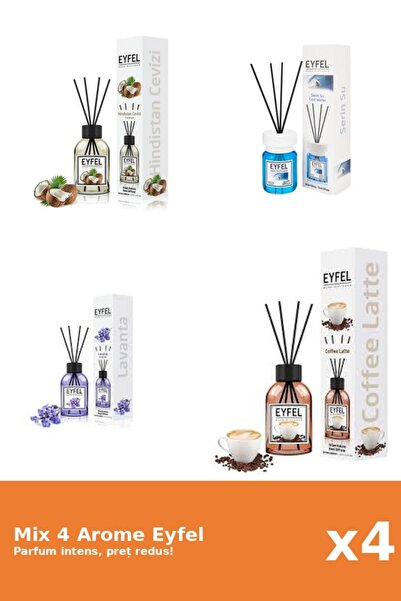 Eyfel Set 4 Mix Eyfel: 1x Cafea, 1x Cool Water, 1x Lavanda, 1x Nuca De Cocos