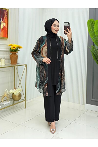 Modam Bella Large Size Oval Stone Detailed Three-Piece Set