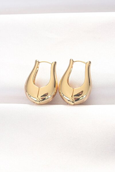 TakÇalıştır Brass Gold Color Curved Earrings