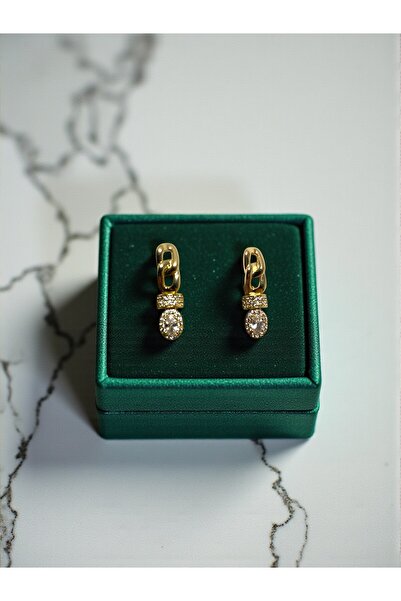 Allurist Jewerly Taşlı sallantılı çelik gold küpe