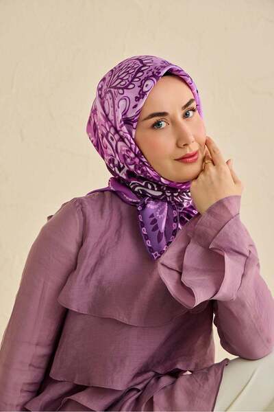 Silk Home Eșarfă din mătase twill cu motiv clasic violet 90x90