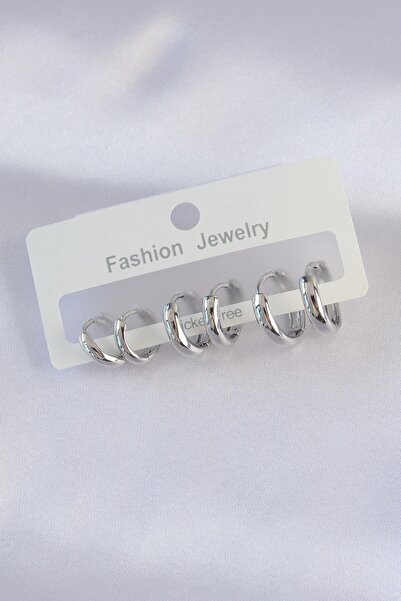 Leyaton Brass Silver Color Oval Curved Earrings Set