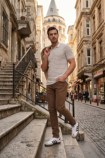 Buratti Ριγέ κοντομάνικο μπλουζάκι πόλο με κουμπιά Ανδρικό μπλουζάκι πόλο 590...