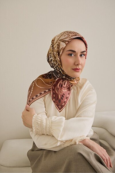 Silk Home Μεταξωτό μαντήλι τουίλ με κλασικό μοτίβο τριαντάφυλλο 90x90