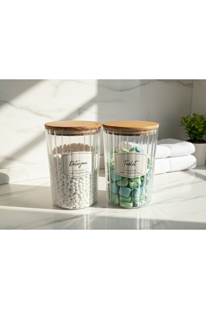 zezedesing Οβάλ δοχείο αποθήκευσης απορρυπαντικού και ταμπλετών με ξύλινο καπ...