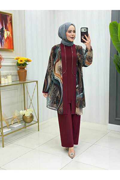 Modam Bella Large Size Oval Stone Detailed Three-Piece Set