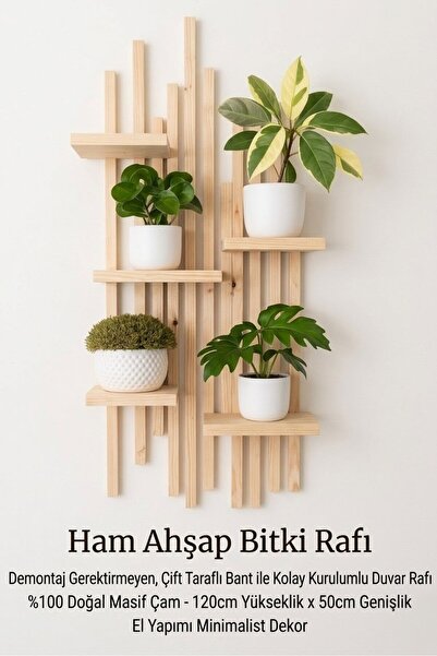 Ev dekka WoodStore | Premium Masif Ahşap Duvar Rafı - 120x50 cm Delmesiz Kuru...