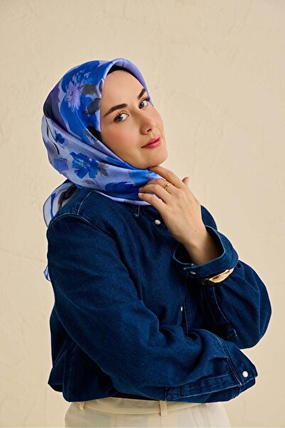 Silk Home Eșarfă din mătase twill cu model floral Bebe Blue 90x90