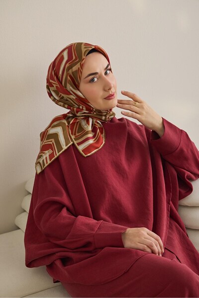Silk Home Eșarfă din mătase twill cu model atlas boem, verde mucegai, 90x90