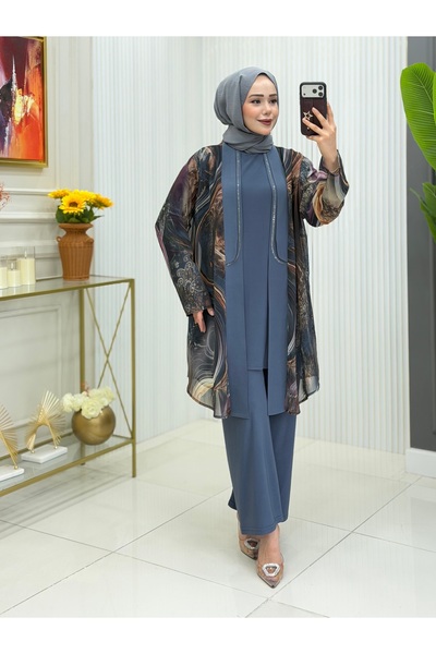 Modam Bella Large Size Oval Stone Detailed Three-Piece Set