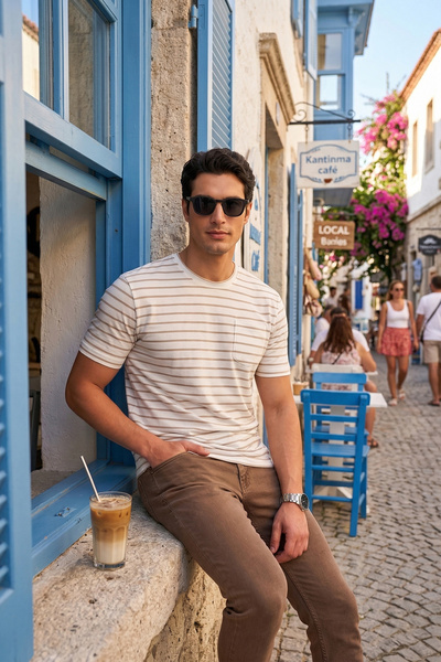 Buratti Βαμβακερό ριγέ μπλουζάκι με λεπτομέρεια τσέπης και λαιμόκοψη ποδηλάτο...