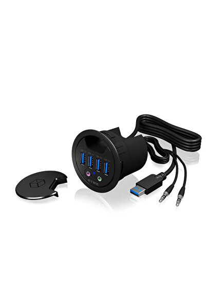 ICY BOX Hub de birou cu 4 porturi cu conector USB Tip-A și intrare/ieșire aud...