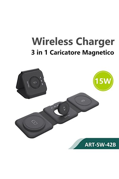 SiPro Siipro 3in1 MagSafe 15W Wireless Charging Folding Station Black (SW-42B)