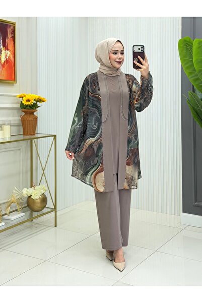 Modam Bella Large Size Oval Stone Detailed Three-Piece Set