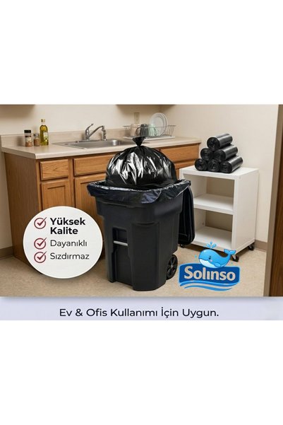 SOLINSO Kalın Çöp Torbası 10’lu 300 gr x 5 Rulo Siyah Çöp Poşeti 80x110 Cm Jumbo Endüstriyel Çöp Torbası
