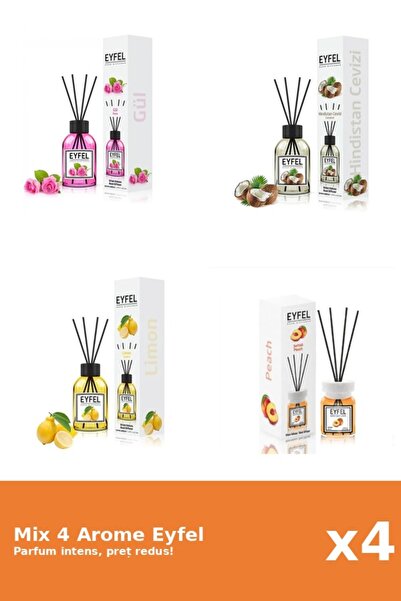 Eyfel Set 4 Mix Eyfel: 1x Lamaie, 1x Nuca De Cocos, 1x Piersica, 1x Trandafir