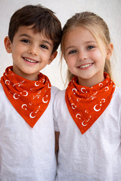 Peonia Kids Red Scarf Bandana with Turkish Flag and Turkey Written Unisex 52*...
