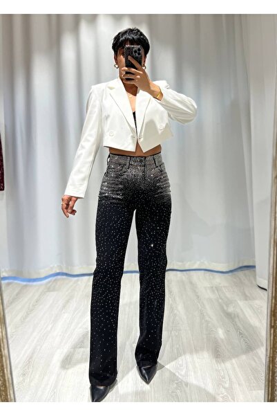 Tamor Butik Özel Tasarım Ful Taşlı Jean Pantolon