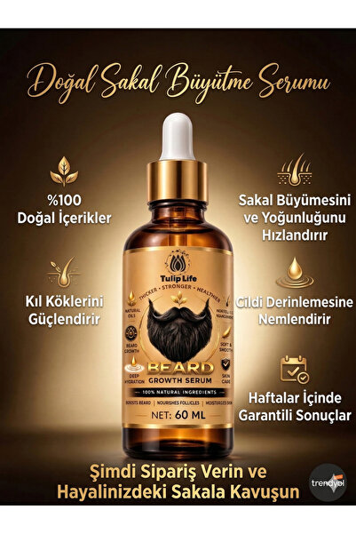 tulip life Doğal Hızlı Uzatıcı Gürleştirici Sakal ve Bıyık Bakım Serumu - 60 ml