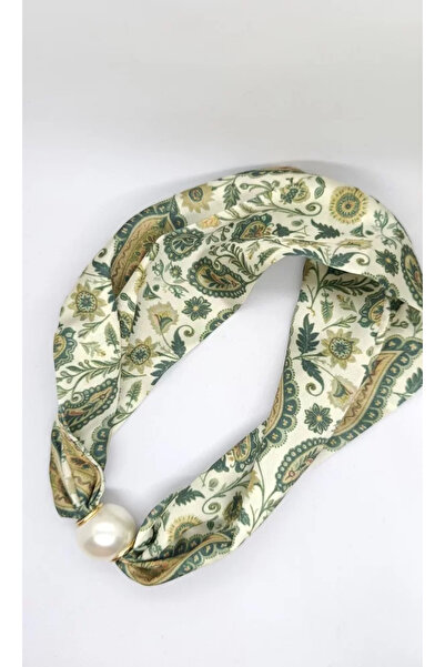 ndjewelry Green Patterned Pearl Scarf Necklace (44 cm)